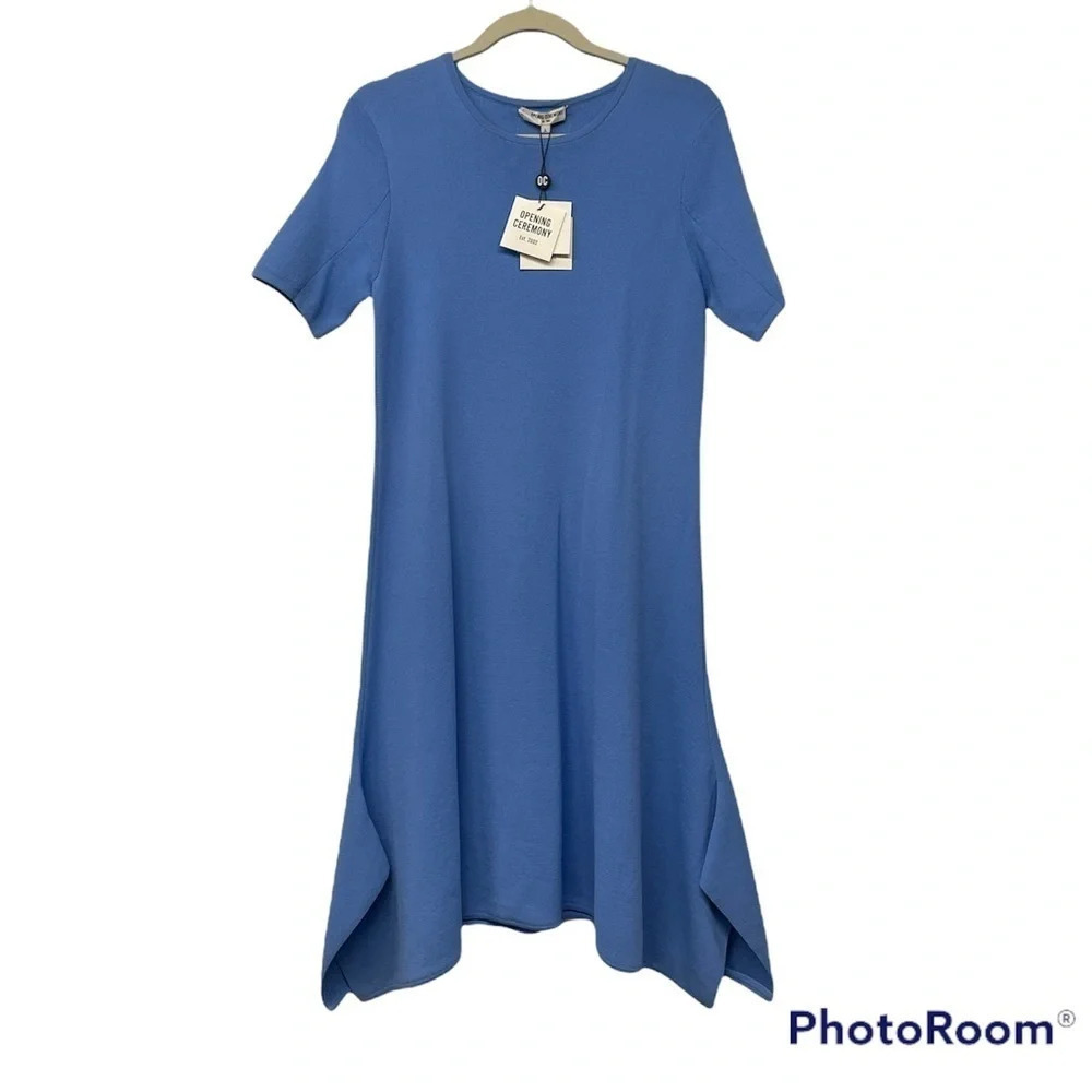 NWT OPENING CEREMONY Delta Handkerchief Rib Knit Dress Moon Blue Large